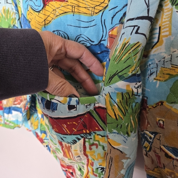 Artscapes Retro Y2K Quilted Puffer Snap Front Linen Blend Jacket Art-to-Wear L - Picture 5 of 8